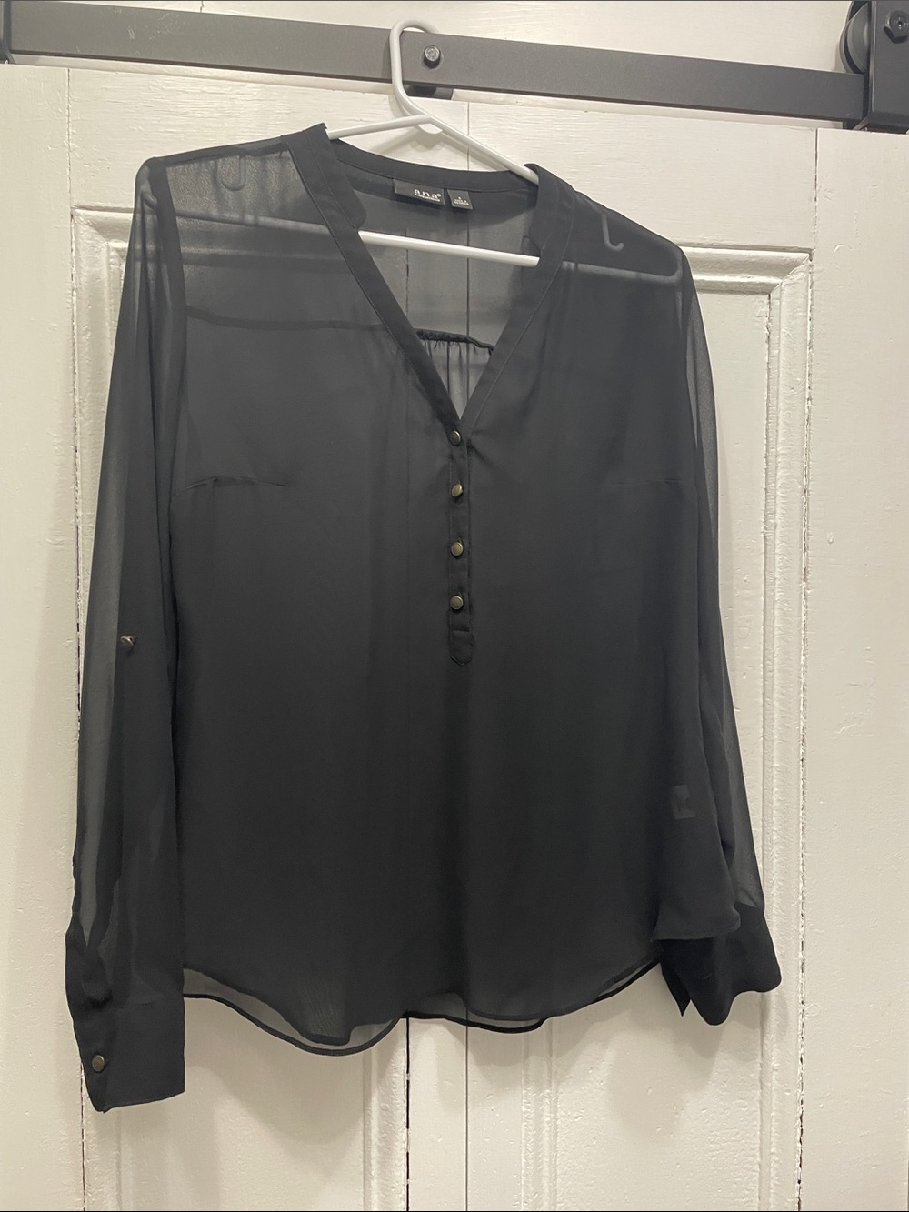 Black Sheer Button-Front Blouse -  Size Small
